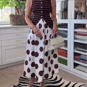 Anthropologie 
Inspired by Mauve
Cotton white with brown polka dot skirt